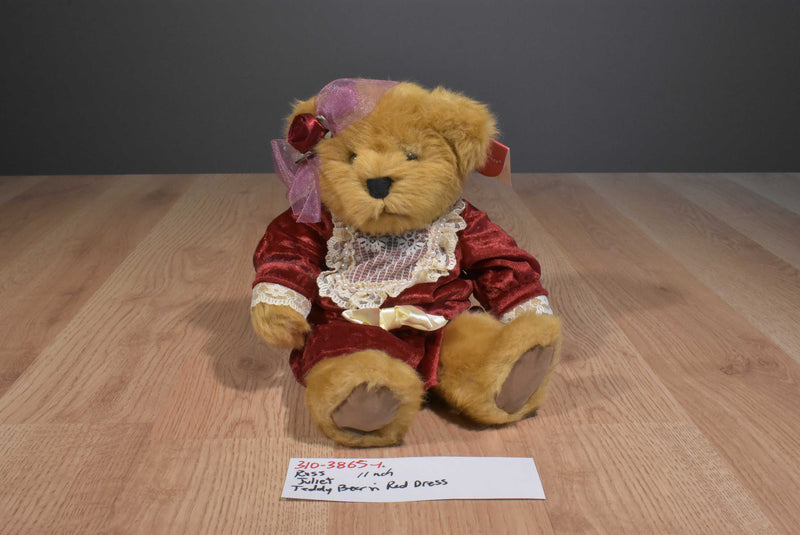 Russ Juliet Tan Teddy Bear in Red Velvet Dress Beanbag Plush
