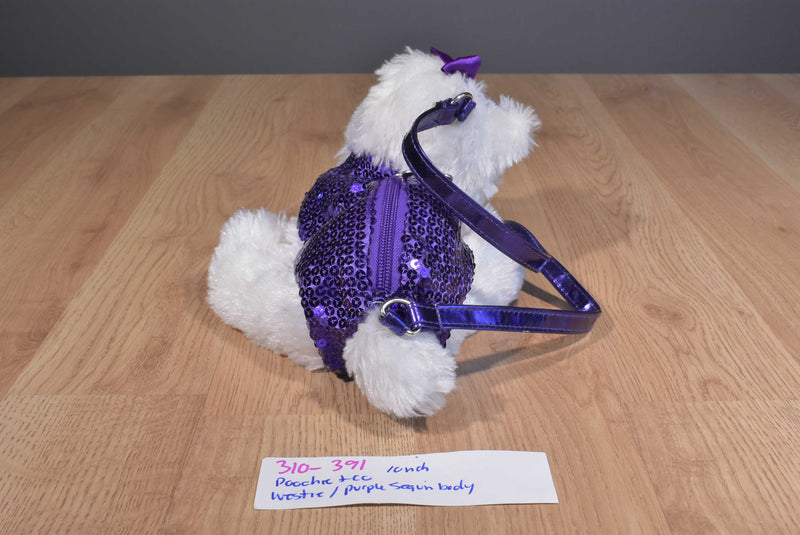 Poochie and Co. Westie Purple Sequins Plush Bag Purse