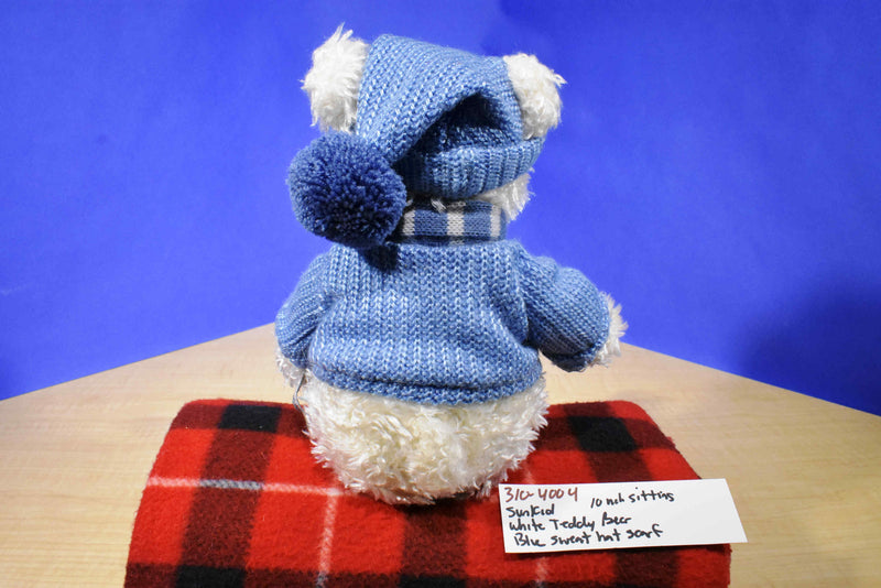 Sunkid White Teddy Bear Blue Sweater Hat Scarf Plush
