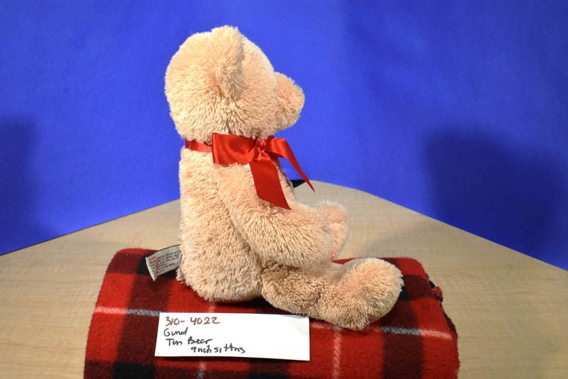 Gund Tan Teddy Bear With Red Bow Beanbag Plush