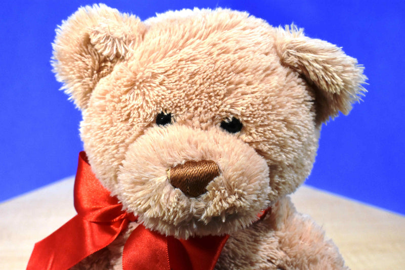 Gund Tan Teddy Bear With Red Bow Beanbag Plush