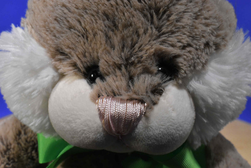 Animal Adventure Brown and White Bunny Rabbit 2015 Plush Wearing a Green Bow