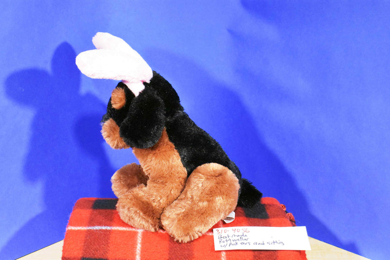 Best Made Toys Black Tan Rottweiler Puppy Plush in Pink Bunny Rabbit Ears