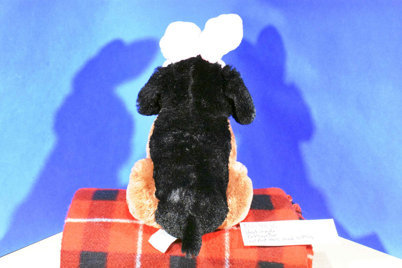 Best Made Toys Black Tan Rottweiler Puppy Plush in Pink Bunny Rabbit Ears