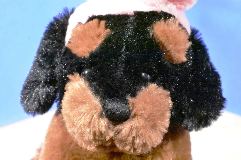 Best Made Toys Black Tan Rottweiler Puppy Plush in Pink Bunny Rabbit Ears