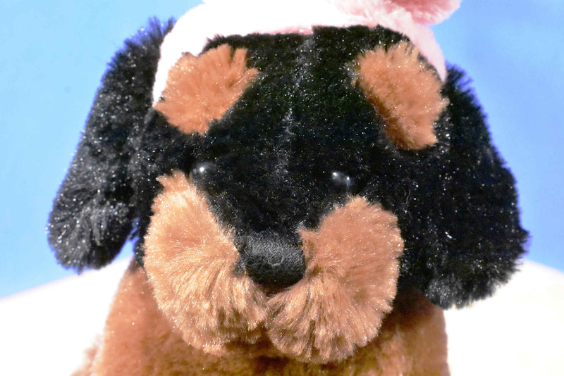 Best Made Toys Black Tan Rottweiler Puppy in Pink Bunny Rabbit Ears Plush