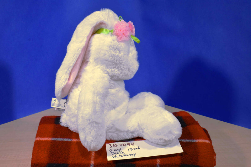 Gund Dahlia White Bunny Rabbit Beanbag Plush with Pink Flowers