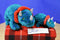 Ty Beanie Buddy 2001 and Baby 2000 Hornsly Blue Red Triceratops Beanbag Plushes