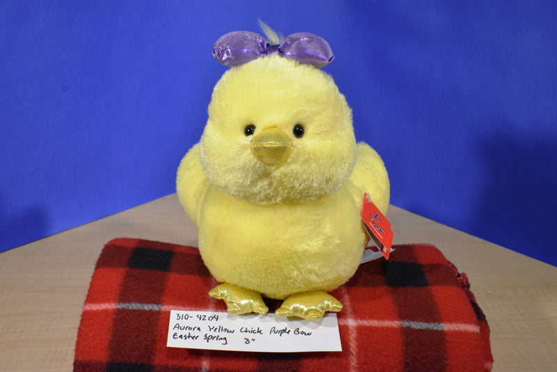 Aurora Powder Puff Yellow Chick Purple Bow Easter Spring Plush
