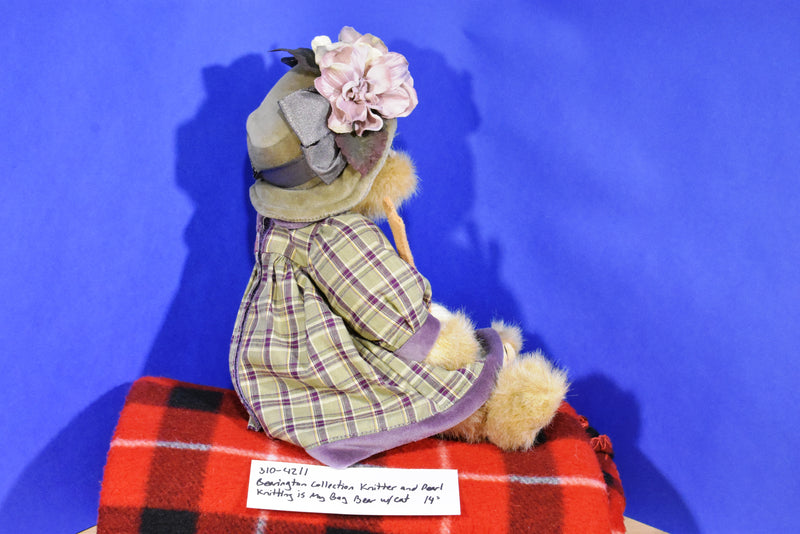 Bearington Collection Knitter and Pearl Knitting is My Bag Bear with Cat Beanbag Plush