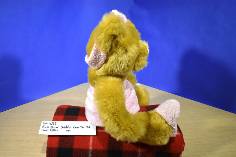 Russ Berrie Tan Teddy Bear Bubbles in Pink Bath Towel Beanbag Plush
