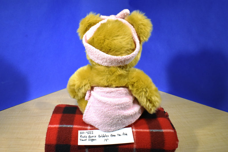 Russ Berrie Tan Teddy Bear Bubbles in Pink Bath Towel Beanbag Plush