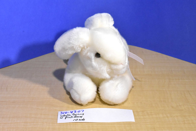 White Bunny Rabbit With Pink Bow Beanbag Plush