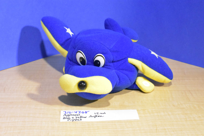 Applause High Flyers Blue Yellow Airplane 1988 Plush Puppet