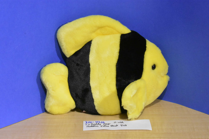 Ty Beanies Buddies Bubbles Black and Yellow Angel Fish Beanbag Plush