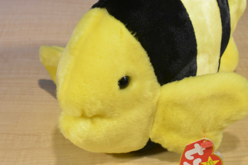 Ty Beanies Buddies Bubbles Black and Yellow Angel Fish Beanbag Plush