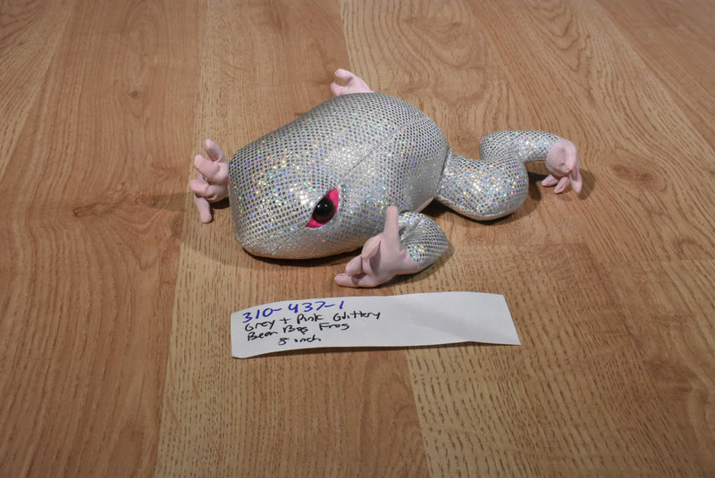 Silver and Pink Frog Beanbag Plush