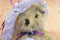 Handmade Tan Teddy Bear Purple Lace Dress Rhinestones Beanbag Plush