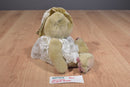 Handmade Tan Teddy Bear White Gold Lace Dress Pearls Beanbag Plush