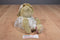 Handmade Tan Teddy Bear White Gold Lace Dress Pearls Beanbag Plush