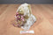 Handmade Tan Teddy Bear White Gold Lace Dress Pearls Beanbag Plush