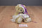 Handmade Tan Teddy Bear White Lace Dress Purple Ribbon Beanbag Plush