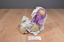 Handmade Tan Teddy Bear White Lace Dress Purple Ribbon Beanbag Plush