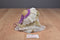 Handmade Tan Teddy Bear White Lace Dress Purple Ribbon Beanbag Plush