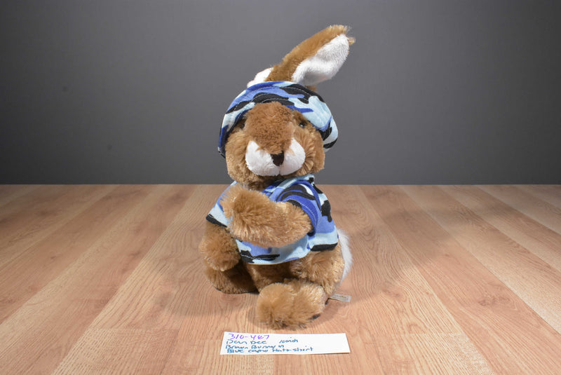 Dan Dee Brown and White Bunny Rabbit in Blue Camo Shirt and Hat Plush