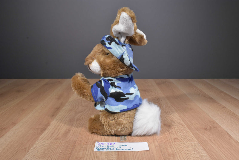 Dan Dee Brown and White Bunny Rabbit in Blue Camo Shirt and Hat Plush