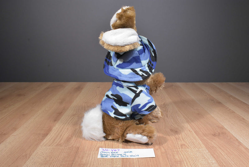 Dan Dee Brown and White Bunny Rabbit in Blue Camo Shirt and Hat Plush