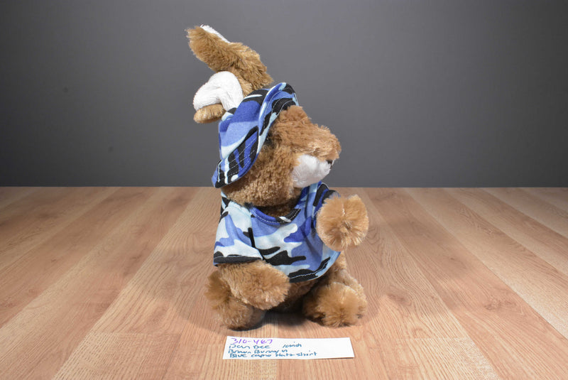 Dan Dee Brown and White Bunny Rabbit in Blue Camo Shirt and Hat Plush