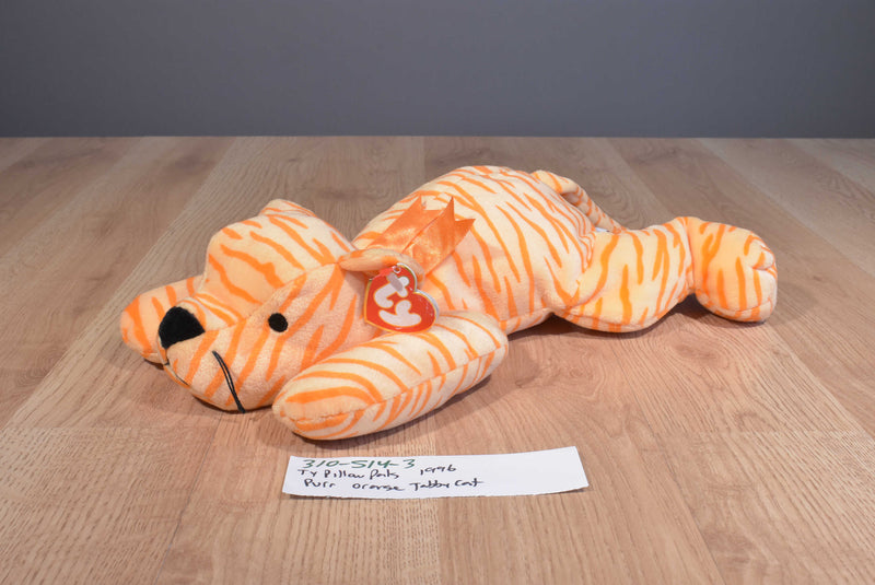 Ty Pillow Pals Purr Orange Tiger Cat 1996 Plush