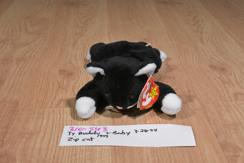 Ty Buddy and Baby Zip Black and White Cat Beanbag Plush