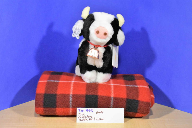 Russ Diddle Black and White Holstein Cow With Bell Plush