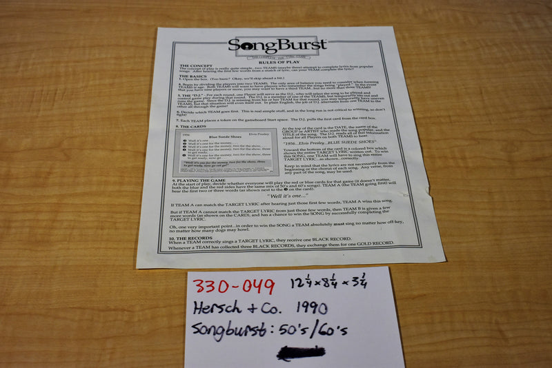 Hersch & Co. 1990 SongBurst 50's and 60's Edition Board Game