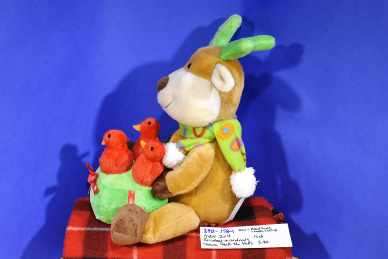 Avon Musical Reindeer Chirping Red Cardinals Deck the Halls Plush