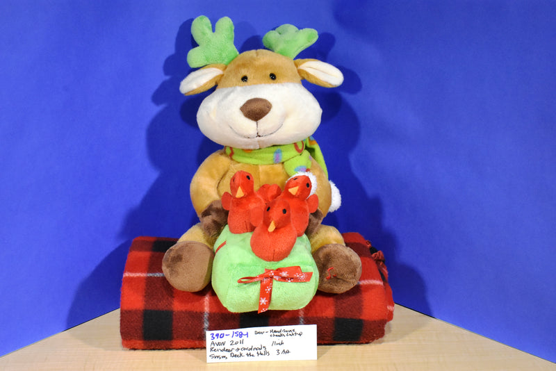 Avon Musical Reindeer Chirping Red Cardinals Deck the Halls Plush