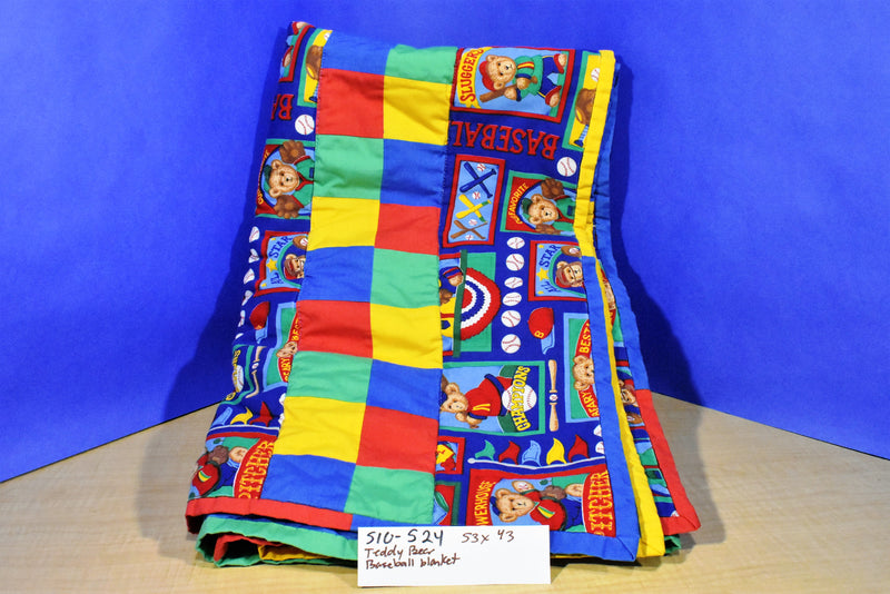 Cranston Fabrics Teddy Bear Baseball Blanket Quilt Comforter 53 x 43