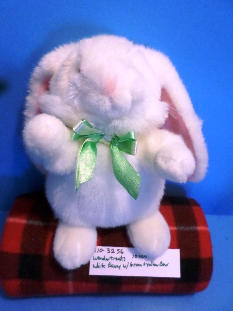 Wondertreats White Bunny Rabbit with Green and Yellow Bow Plush