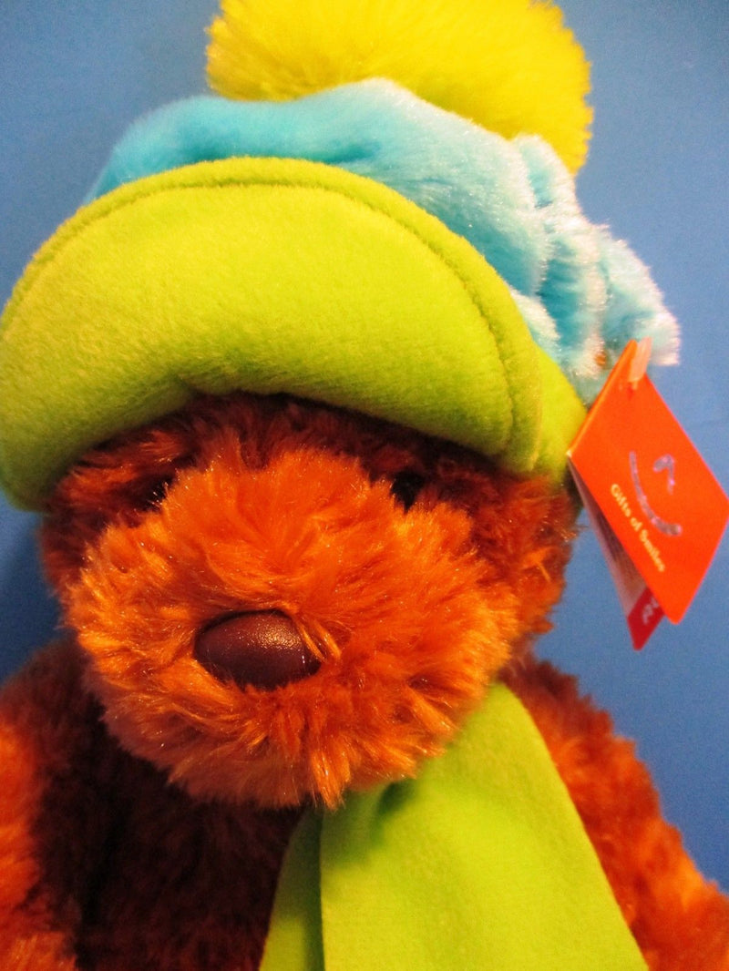 Russ Wagner Brown Teddy Bear Blue Green Hat and Scarf Beanbag Plush