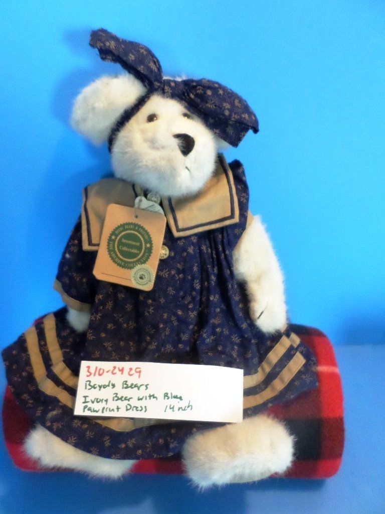 Boyd's Bears Mallory Witebruin White Bear in Blue Paw Print Dress 1999 Plush