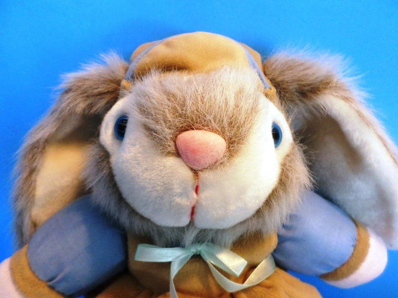 Brown Bunny in Tan and Blue Jumpsuit Happy Easter Plush