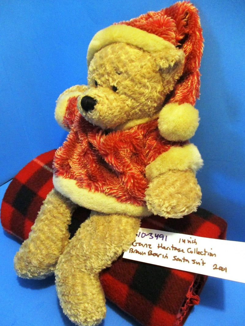 Ganz Heritage Brown Teddy Bear in Santa Suit 2001 Beanbag Plush