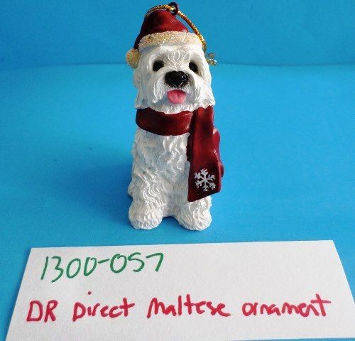 DRDirect Maltese Dog Ornament With Red Hat and Scarf