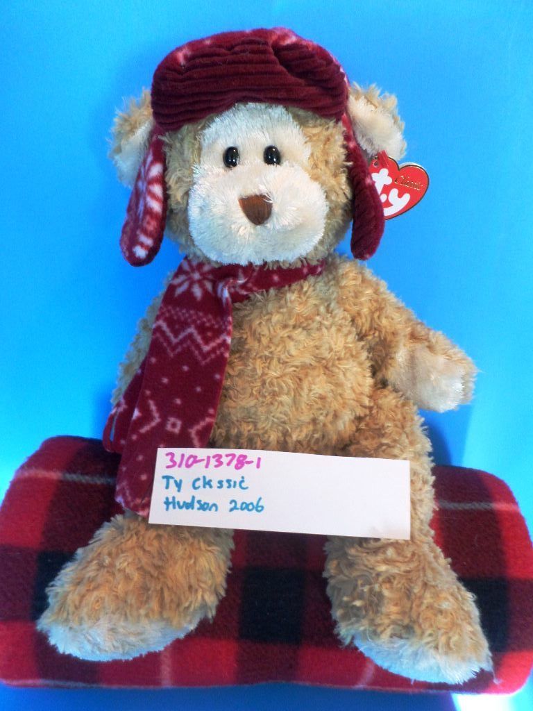Ty Classic Hudson Brown Bear Red Cap and Scarf 2006 Beanbag Plush