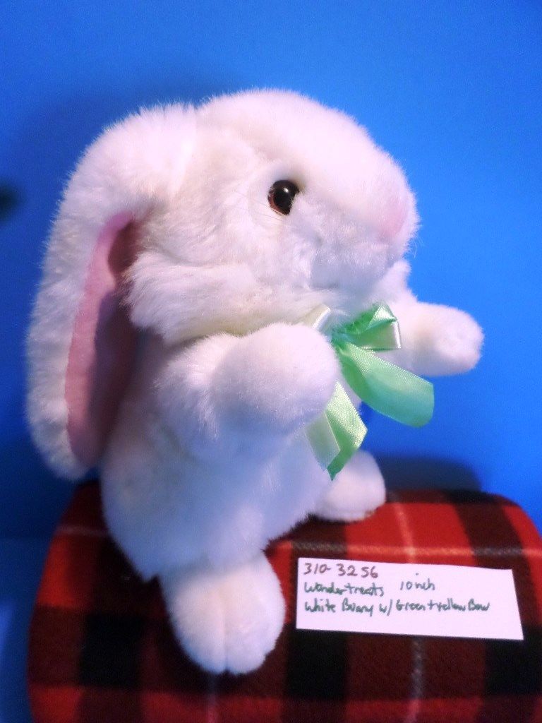 Wondertreats White Bunny Rabbit with Green and Yellow Bow Plush