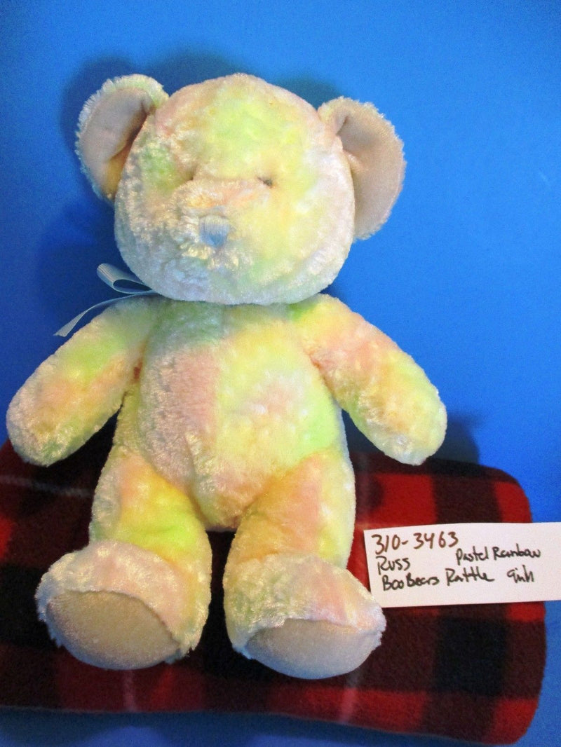 Russ Boo Bears Pastel Rainbow Teddy Bear Rattle Plush