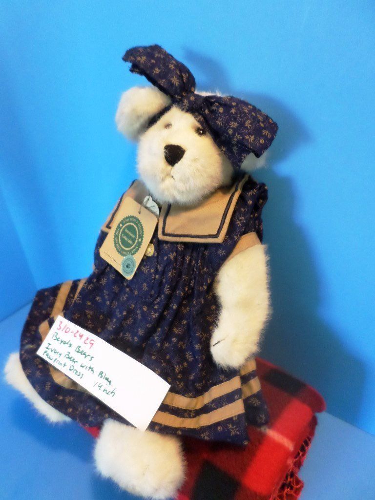 Boyd's Bears Mallory Witebruin White Bear in Blue Paw Print Dress 1999 Plush