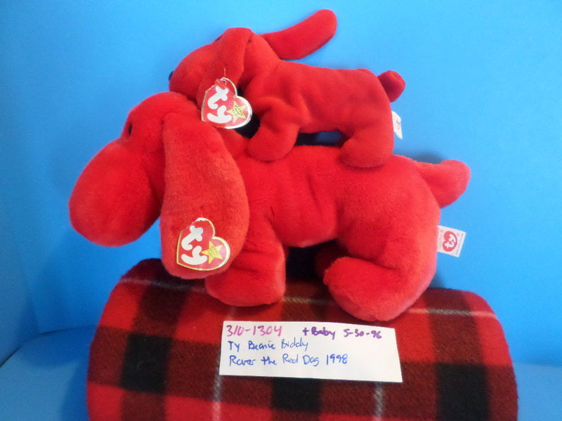 Ty Beanie Buddy 1998 and Baby 1996 Rover Red Dog Beanbag Plushes